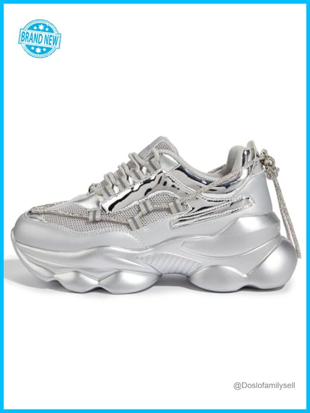 Womens Chunky Platform Sneakers Rhinestone Bling Rope Lace Up Walking Shoes